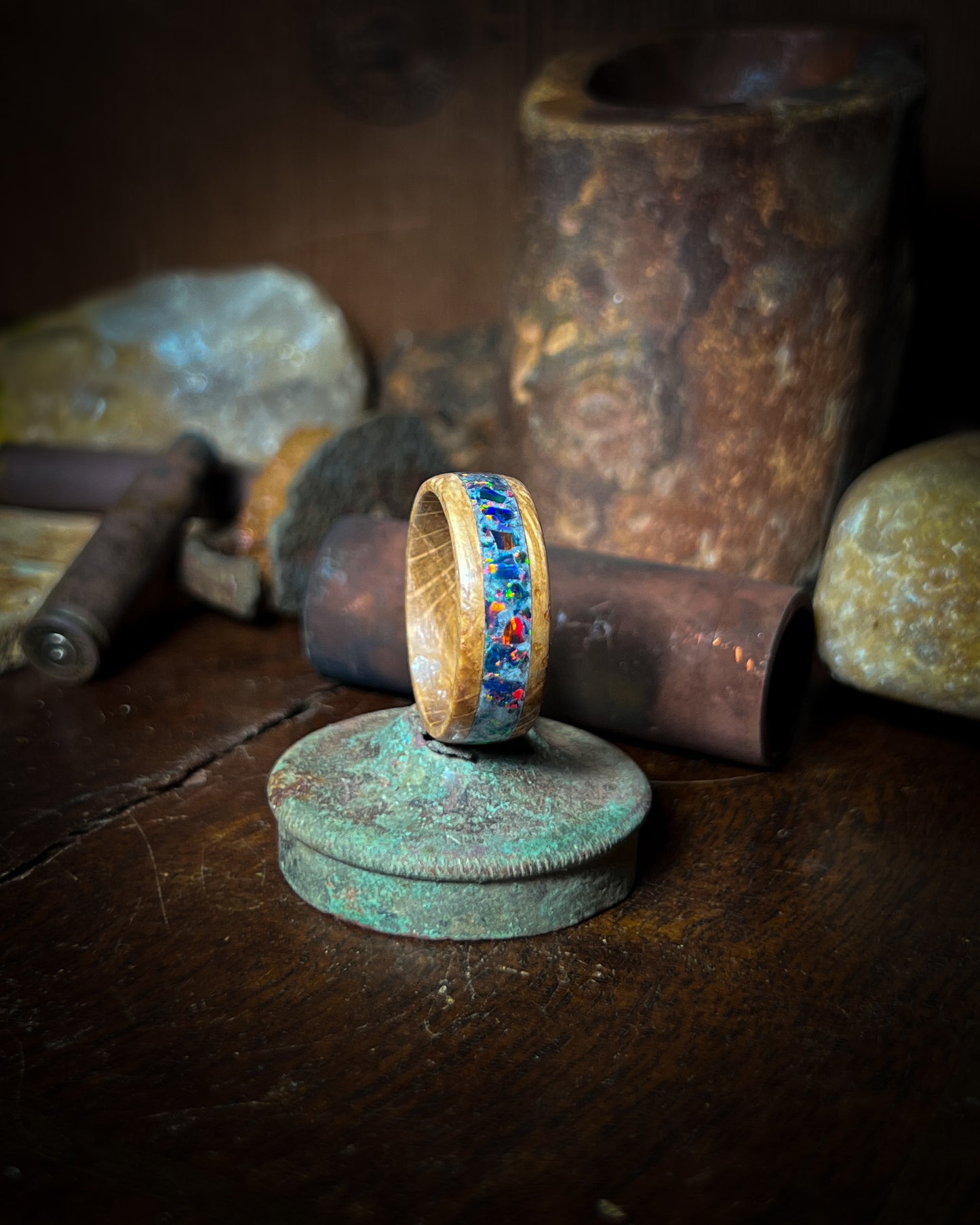 Create a Custom wood Ring with Opal Inlay