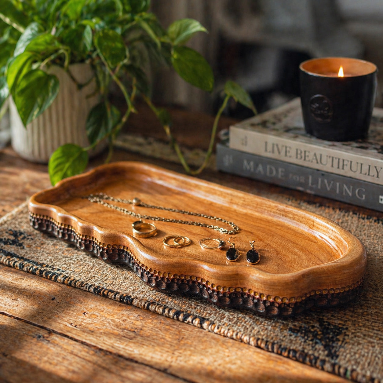 Gilded Current No. 01 — Cherry Wood Serving Tray