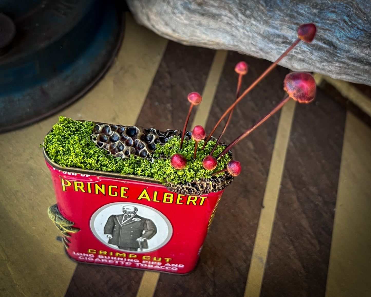 “Prince Albert Relic” – Found Object Sculpture with Moss & Handmade Mushrooms